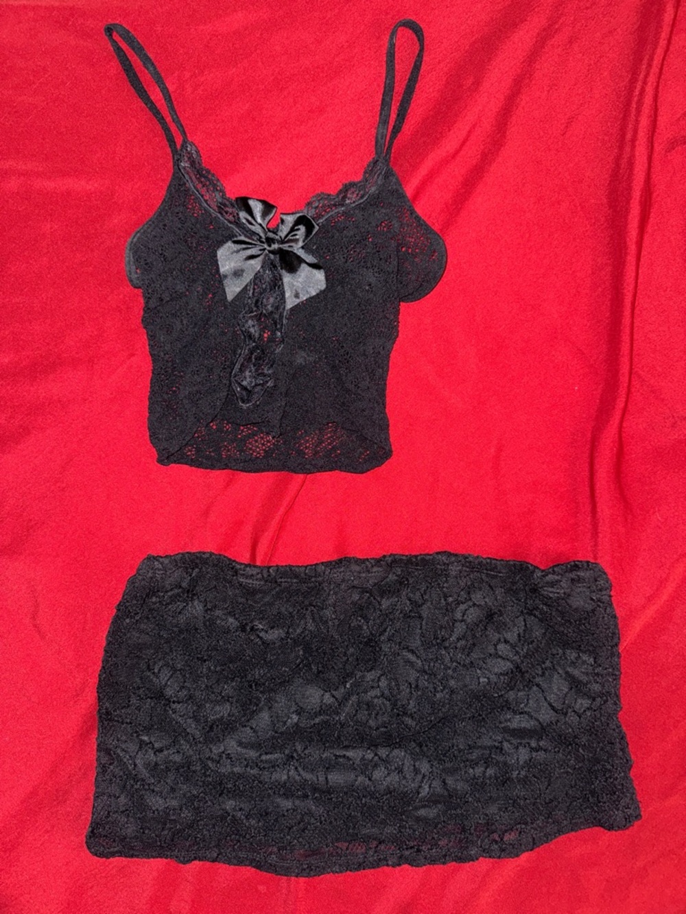 LOT/2 NO Boundaries Black Lace Bandeau Top and FISHNET CAMI with front keyhole